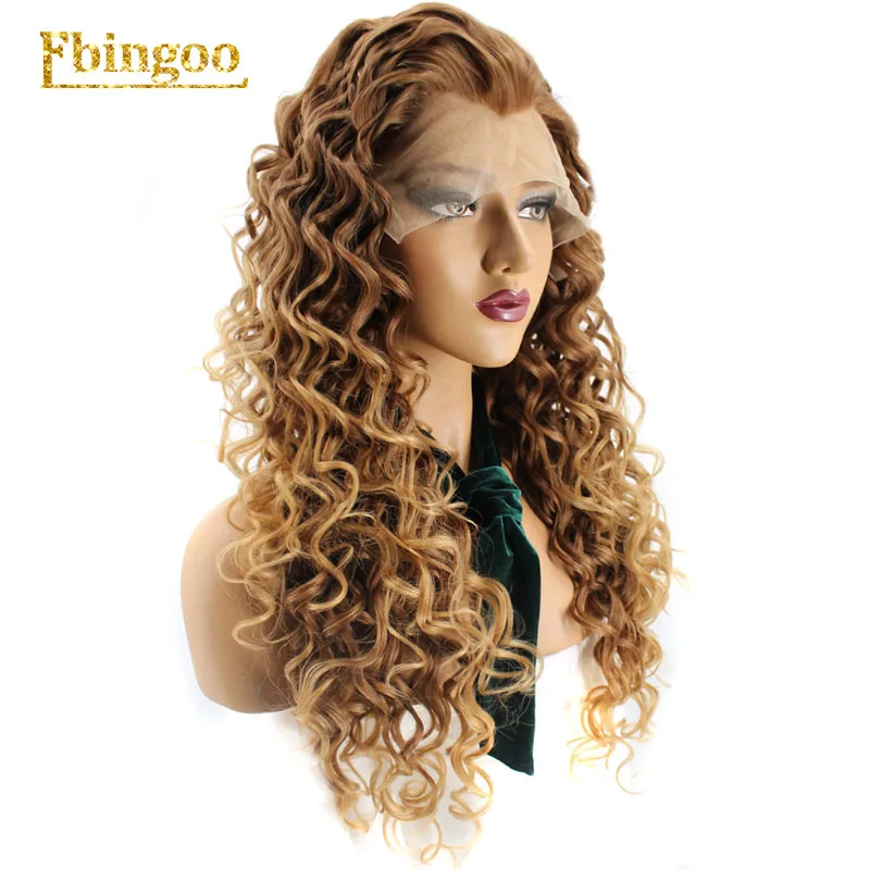 Brown Ebingoo Ombre Фиолетовый Красный Розовый Блондин Коричневый Оранжевый парик длинный кудрявый синтетический парик на кружеве для женщин высокотемпературное волокно - Цвет: Brown