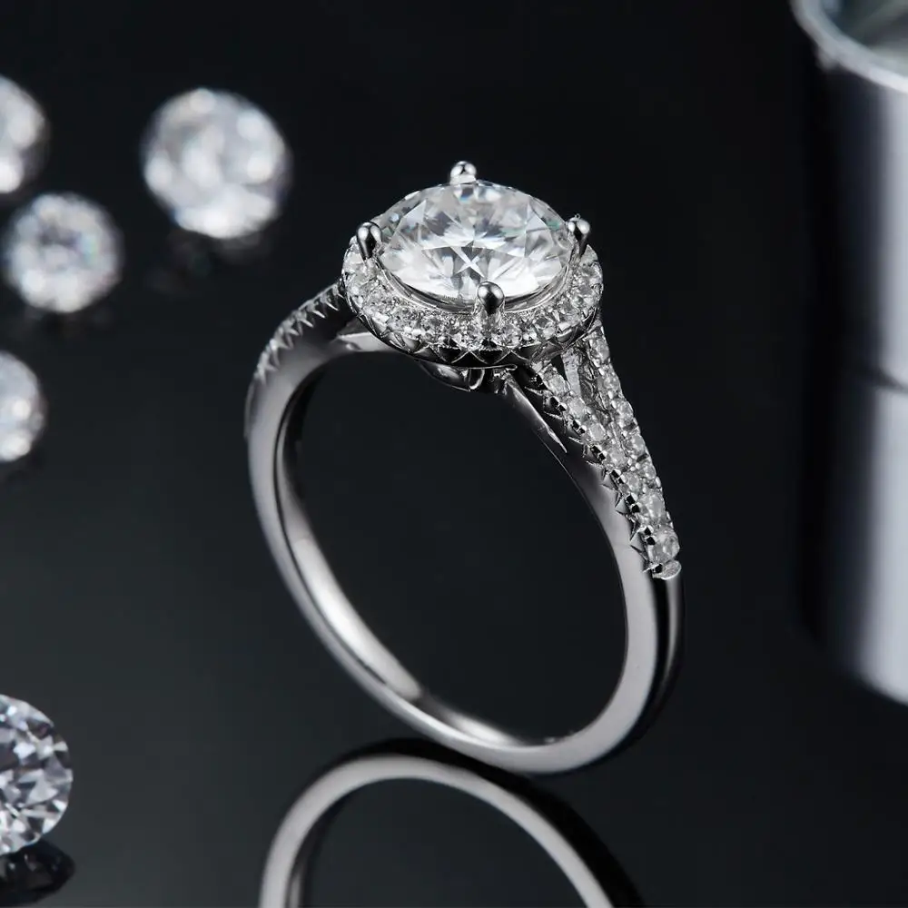 Gem балетки 925 пробы серебро 1.5ct 2 ct 3ct D Цвет круглый Разделение хвостовик Halo