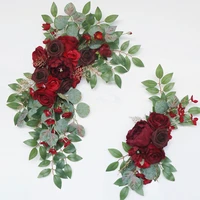 2pcs artificial flowers wine red wedding backdrop wreath decor welcome card sign corner wall props arrange arch fake flower row