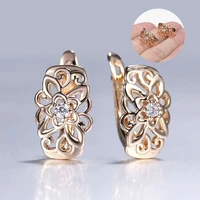 square flowers 585 rose goldrose white color drop earrings for women cz stone carved dangle earrings wedding jewelry lge329