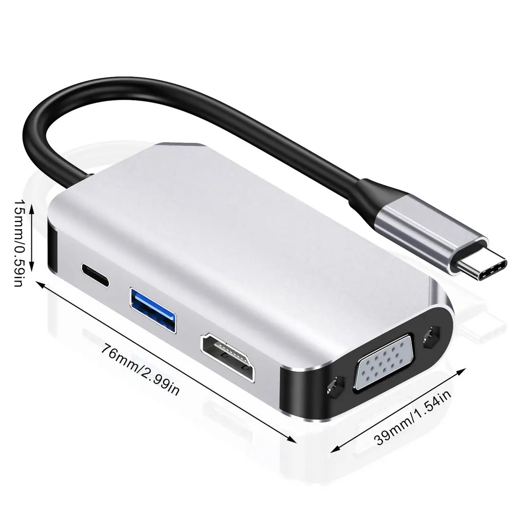4-в-1 Тип с разъемами типа c и HDMI 4K VGA Hub Многофункциональный Док-станция Plug And Play