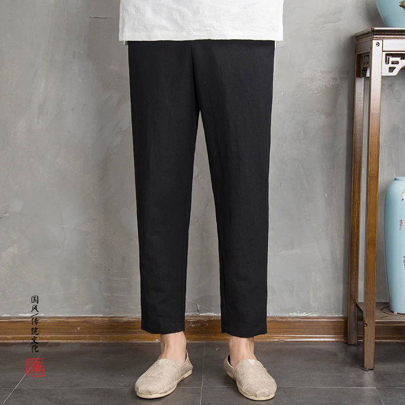 

Men's Spring Summer Cotton Linen Casual Pants Male Chinese Style Loose Solid Color Pant Trousers