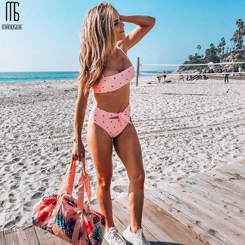 Manoswe 2019 Sexy Pink Bikini Set Swimsuit Women Biquini Swim Suit Push Up Backless Female Beachwear Brazilian Swimwear |
