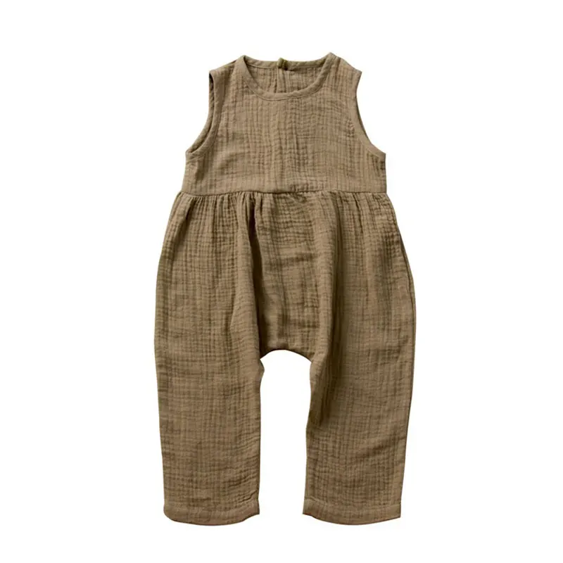 Новинка 2020 летний однотонный костюм для маленьких девочек и мальчиков льняной