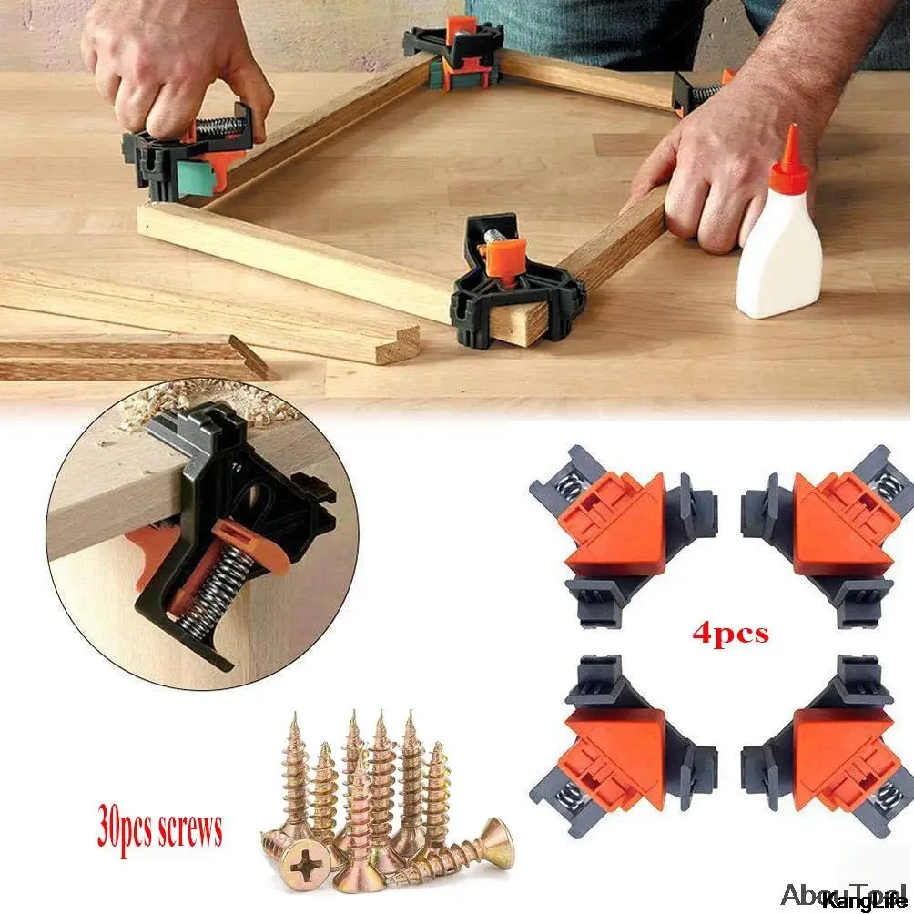 

90 Degree 4PCS Angle Fixing Clips With 30PCS M4 30mm Cross Recessed Screws Woodworking Tool Set Household Tools Combination