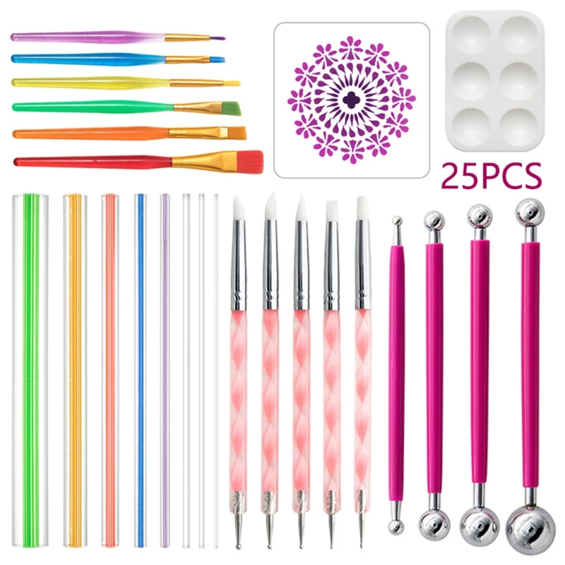 

25pcs Mandala Dotting Pen Tools Set Stencil Ball Stylus Paint Tray for Painting Rock Coloring Drawing Drafting