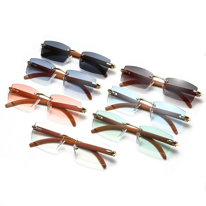 

New Fashion Sunglasses For Men Super Clear Rimless Sunglasses Ocean Slice Diamond Cut Glasses Trend Classic Driving Square Gafas