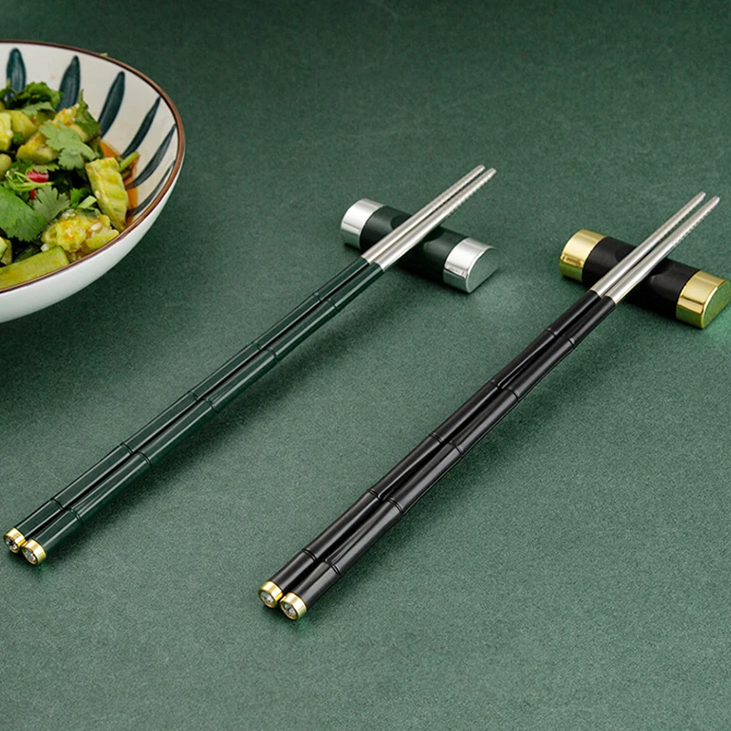 

1 Pair Reusable Stainless Steel Chop Sticks Eco Friendly Diamond Design Fashion Nobel Tableware Non-slip Chopsticks for Sushi