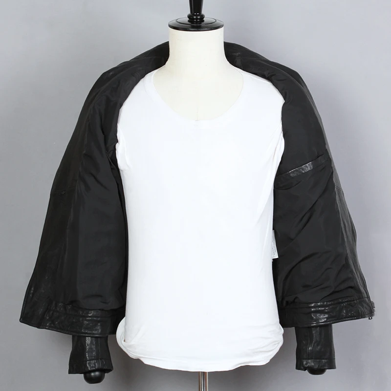 

Fashion Slim Fit Genuine Jacket Men Black Sheepskin Lapels Diagonal Zipper Short Real Leather Motorcycle Coat