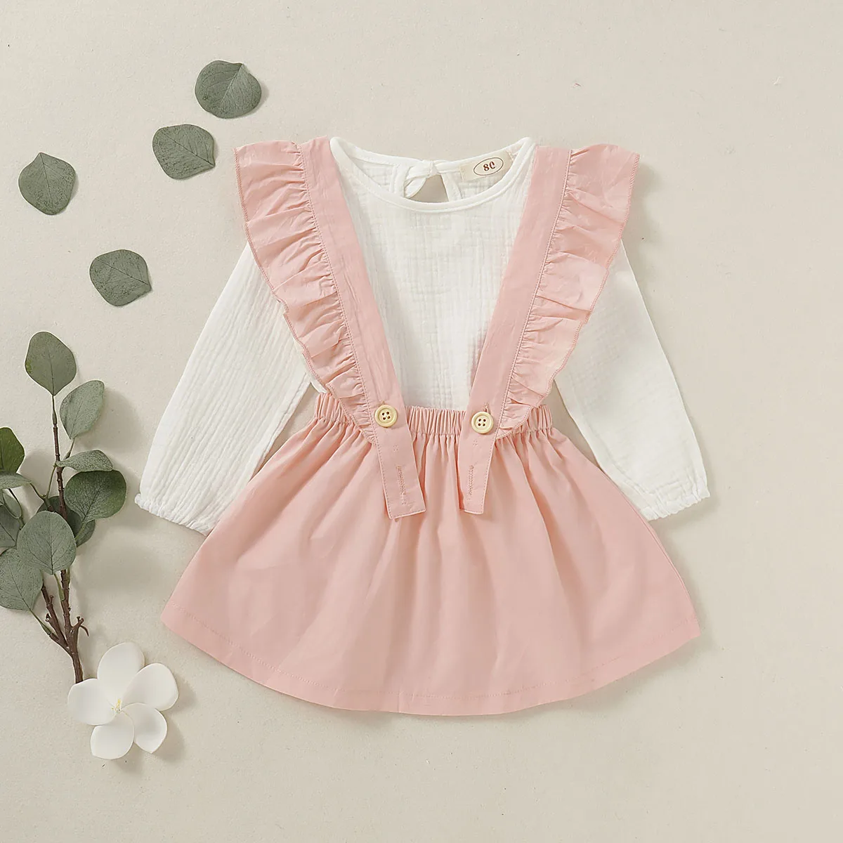 Комплект из 2 предметов хлопковая футболка с длинным рукавом и юбка на лямках