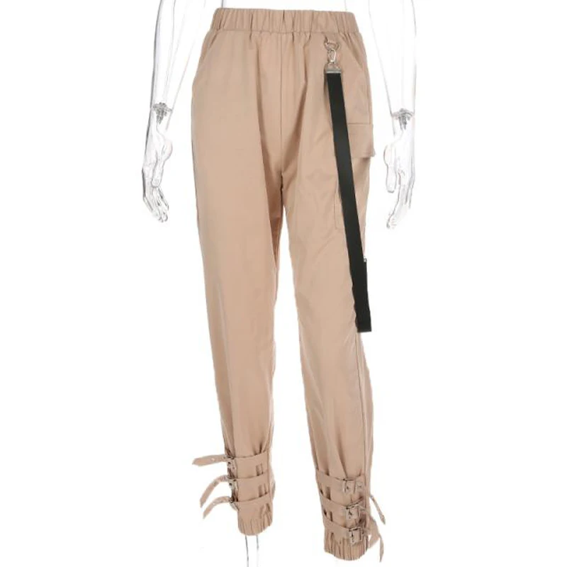 

Elatic High Waist Harem Pants Women Cloth Chain 2020 New Khaki Pocket Long Casual korean pants Pencil Spring