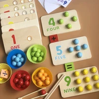 wooden rainbow montessori counting number sorting matching board game set kids clip bead educational colorful clip bead math toy