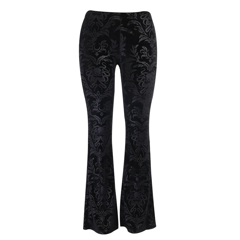 

Vintage Bell-bottomed Pants for Lady Gothic Black Velvet Trousers High Waist Women Elegant Wide-leg Pants Casual Embossing Trous