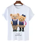 Новинка лета 2021, футболка с коротким рукавом для пары медведей, топ для мужчин и женщин, хлопковая футболка для пары, женская футболка большого размера, Размеры S-xxxl