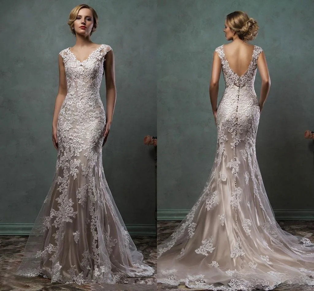 

Винтажные Свадебные платья с кружевом и аппликацией, цвета шампанского