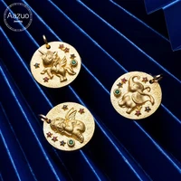 aazuo100 real 18k yellow gold natrual sapphire lovely dumbo unicorn angel round card pendent no chain gifted for women baby
