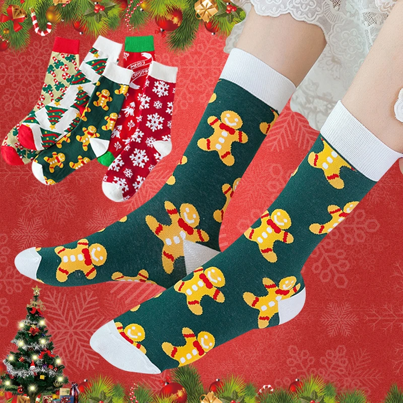 

Cute Animal Design Deer Christmas Socks Woman Funny Calf Socks Snowflake Christmas Tree Print Men Socks New Year Gift Thick Warm