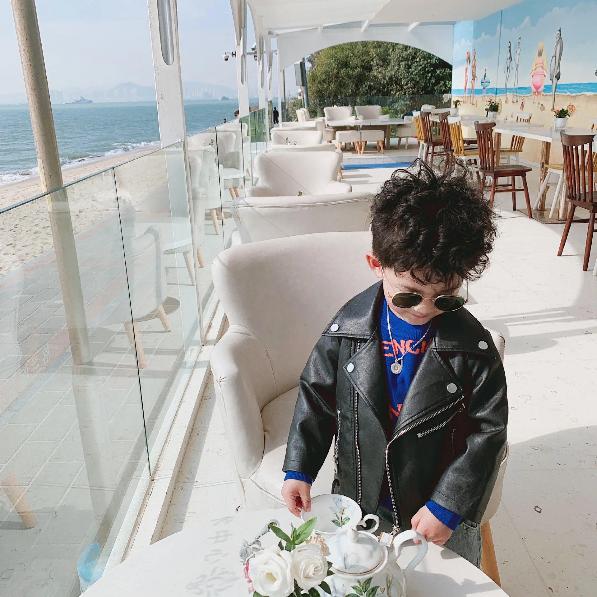 

2021 Spring Autumn Boys Cool Pu Leather Jacket Baby Kids Children Casual Coat