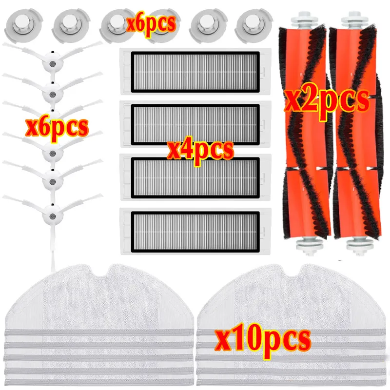28pcs-lot Xiaomi Roborock Robot S50 S5 Vacuum Cleaner Spare Parts Kits Mop Cloths Mopping filter Side Brush Roll Brush Water Tank replace - Цвет: 28pcs-lot