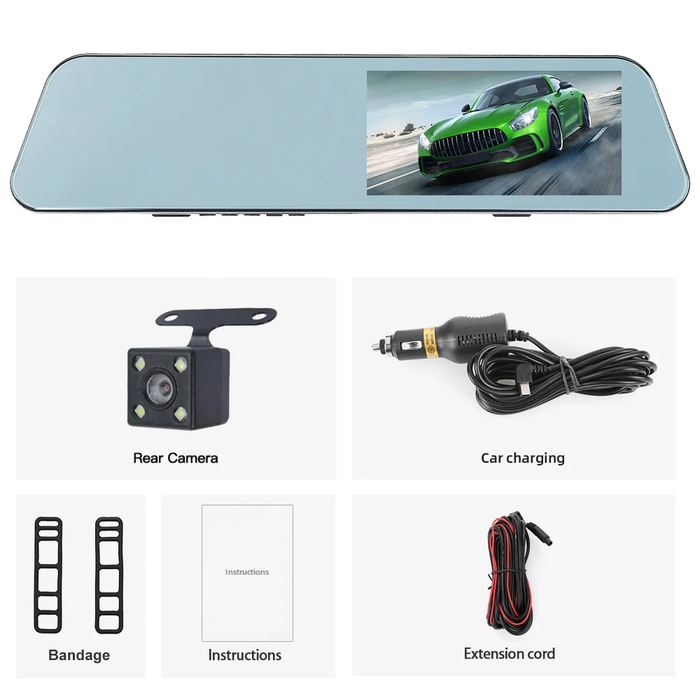 

VEHEMO 5.18 inch IPS Touch Screen HD 1080P Car DVR Dash Camera Dual Lens Video Recorder Rearview mirror