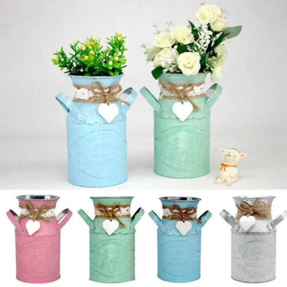 Металлическая винтажная потертая Цветочная ваза жестяной кувшин для растений