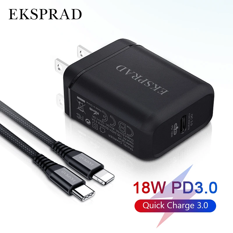 EKSPRAD настенное зарядное устройство для iPhone 12 PD 18 Вт USB C Type штепсельная вилка США