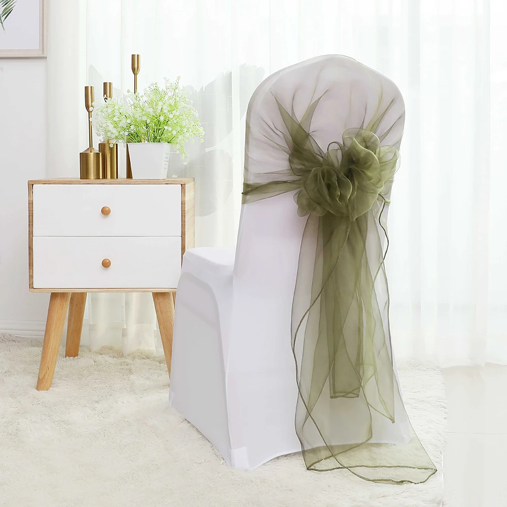 Army Green 65x275 см оранжевый органза узел свадебные украшения для стула банкета события украшения для стульев лук стул с завязками ленты пояса синий 25 шт./партия - Цвет: Army Green