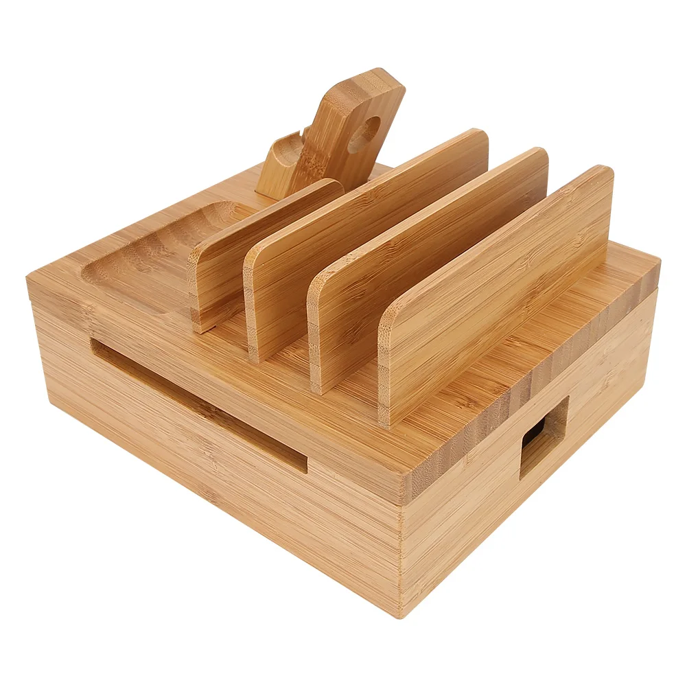 

Bamboo Mobile Phone Tablet PC Holder Three Lattice Design Electronic Products Storage Bracket Scientific Space Design