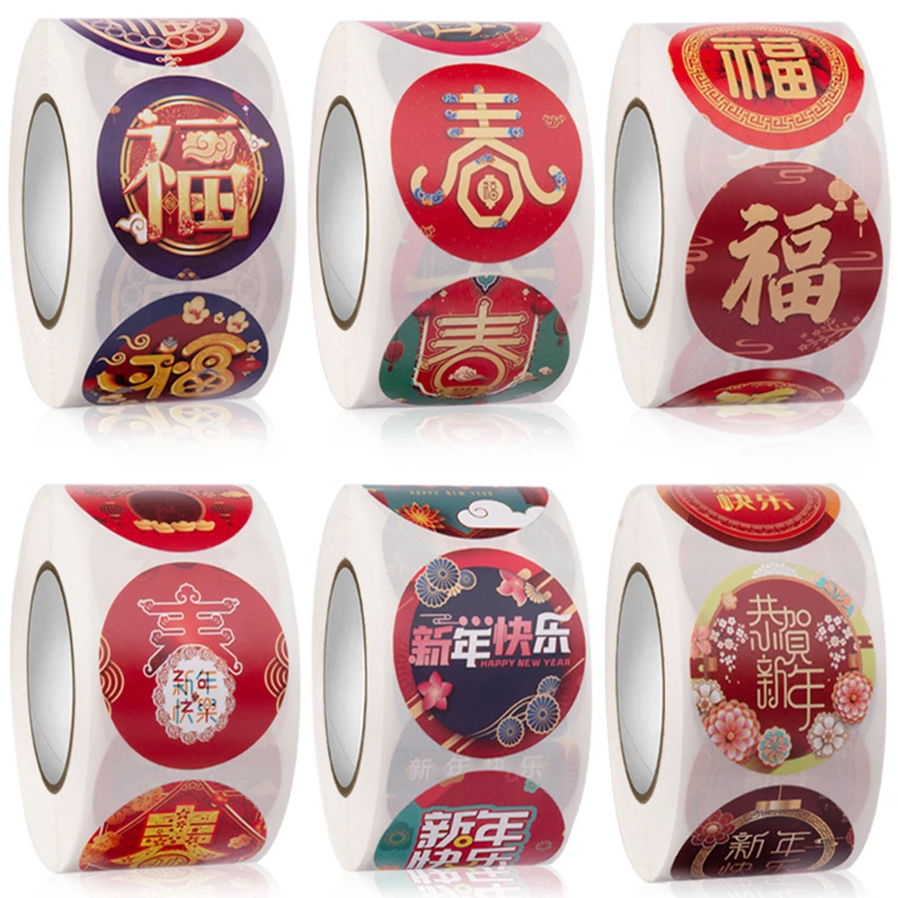

500Pcs/roll Gift Sealing Stickers 500pcs Chinese Happy New Year Label Stickers Spring Festival Decorative Stickers Gift Box