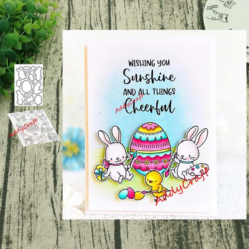 Пасхальный кролик металлический Трафаретный вырубной штамп и прозрачные