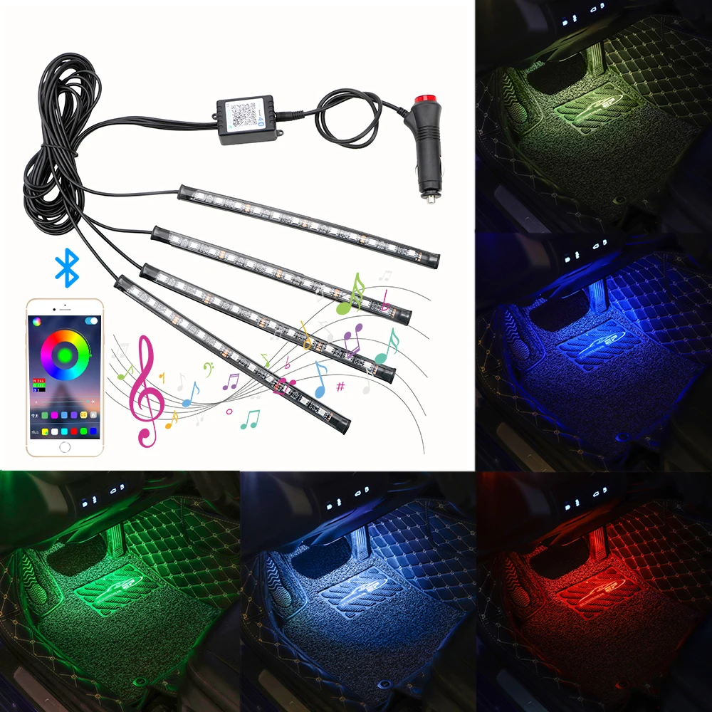 Светодиодная RGB лента LEEPEE 4 в 1 лампа для салона автомобиля с управлением через