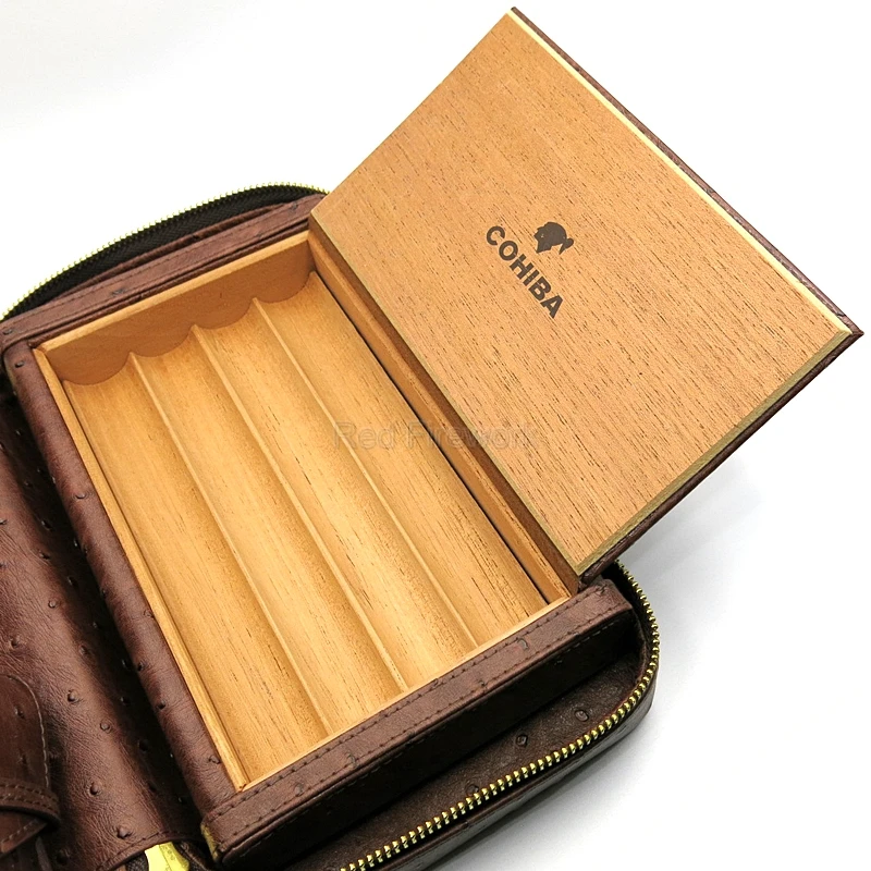 Cohiba элегантный хьюмидор Кедр Дерево путешествия 4 трубки Humidors гранулированный кожаный держатель портсигар чехол бизнес Humidor