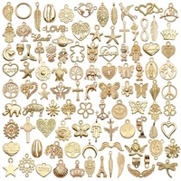 50 100pcs mix size 100 style alloy metal drop oil charms kc gold pendant for diy bracelet necklace jewelry making