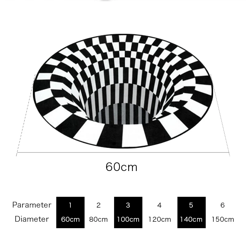 

3D вихревой иллюзионный задний ковер в скандинавском стиле современные черные отверстия круглые коврики геометрические противоскользящие ...