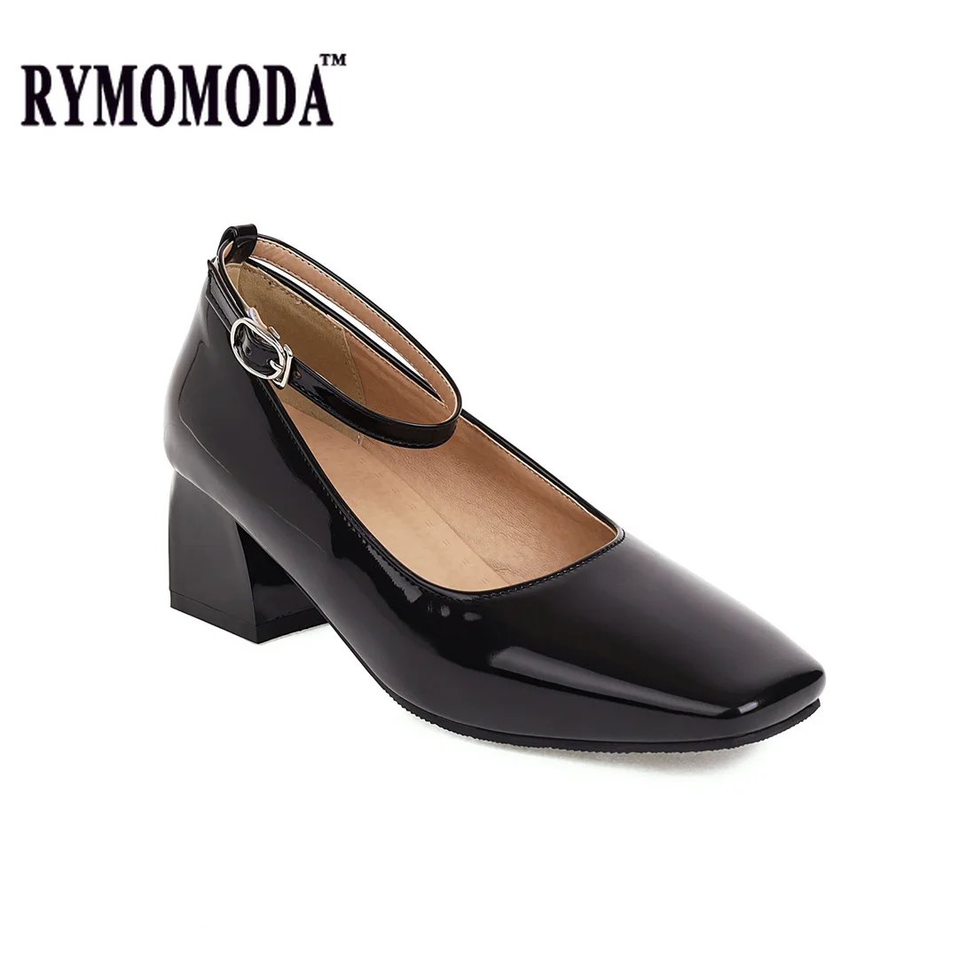 

Туфли-лодочки женские из лакированной кожи, на квадратном каблуке 5 см, большие размеры 44, 45, 46, 2021