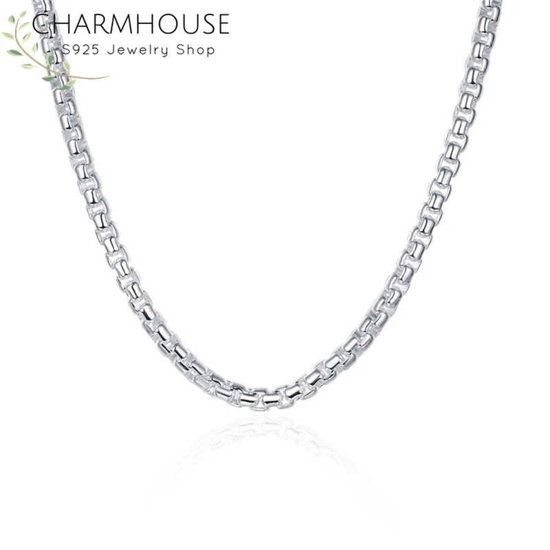 Мужские ожерелья из чистого серебра колье с круглой цепочкой 5 мм в коробке