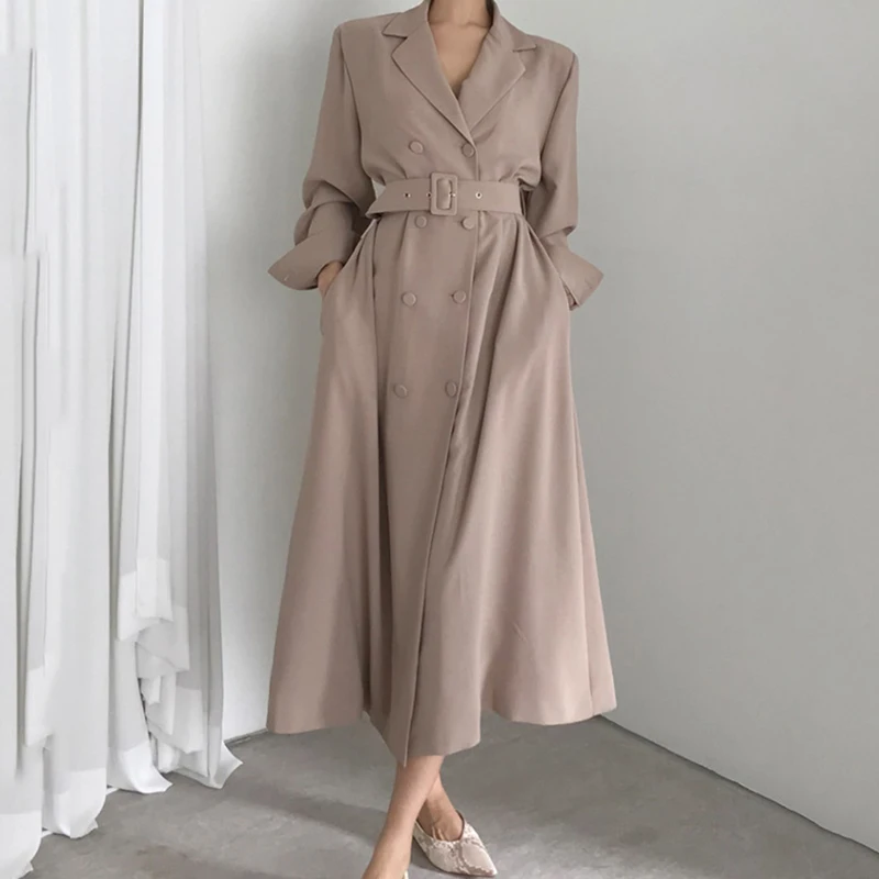 SHENGPALAE 2019 новая осенне зимняя черная ветровка с поясом отложным воротником