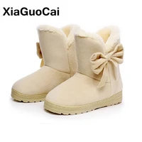 womens ankle boots winter warm shoes woman plush butterfly knot slip on snow boots flock big size female footwear ladies botas
