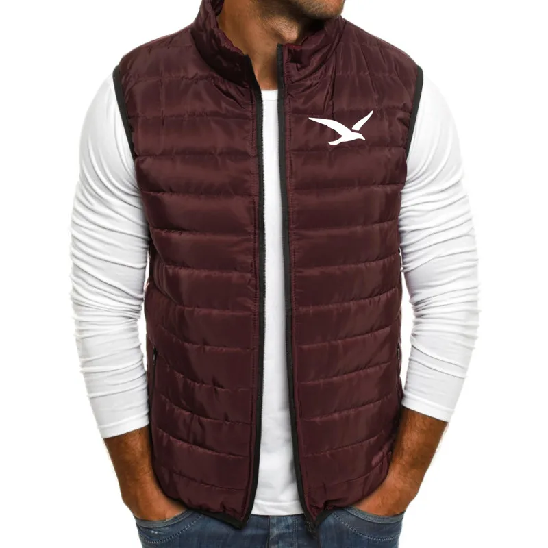 

ZOGAA Autumn Winter Men Vests Casual Sleeveless Seagull Printed Jackets Vest Solid Slim-Fit Zipper Streetwear Warm Parkas Men