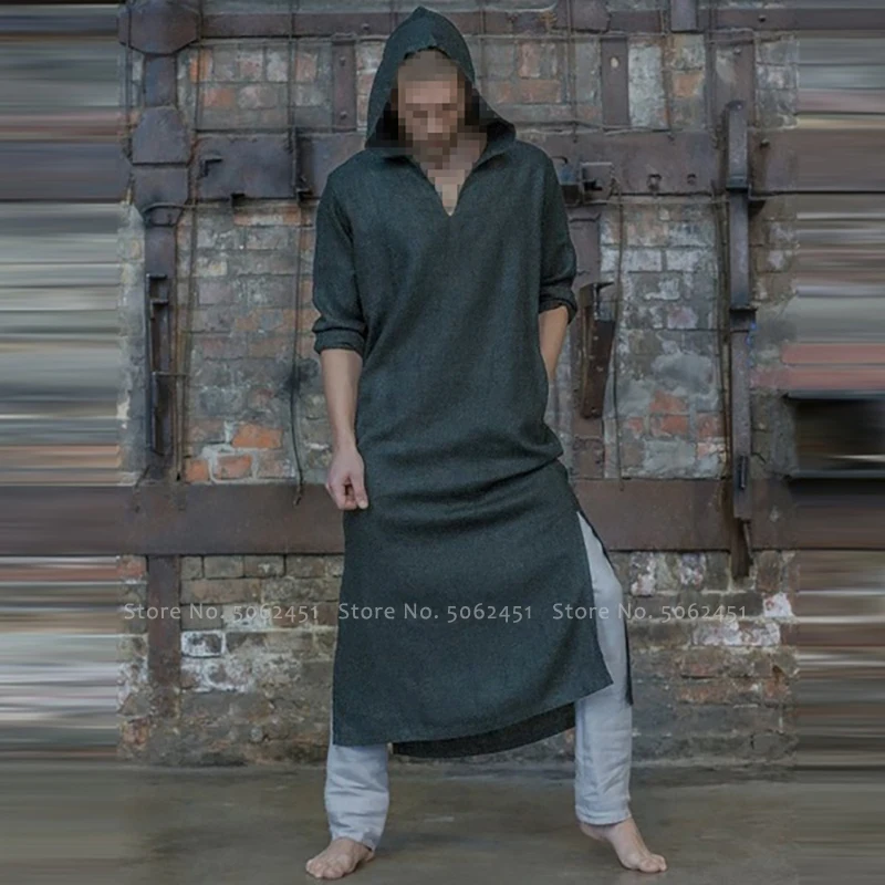 Хэллоуин средневековый Ретро v-образным вырезом с капюшоном футболка Viking пират