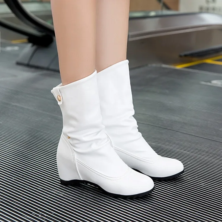 

White Platform Heighten Boots High Heel Wedge Heels Ankle Boots For Women Casual Strap Woman Shoes Winter Biker Boots Big Size