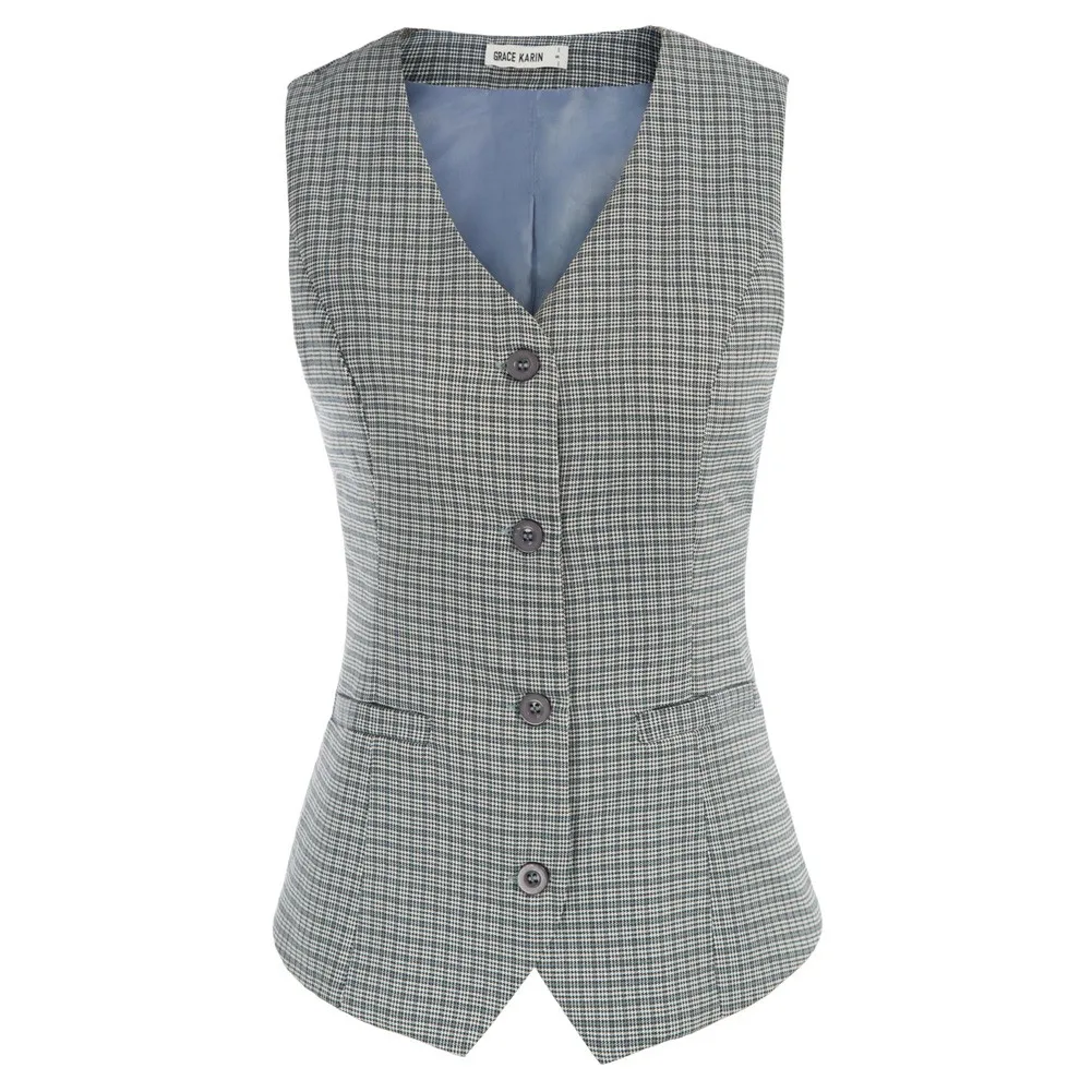 

Women Plaided Waistcoat Slim Fit Jacket Spring Fall Tops Fashion Elegant Retro V-Neck Single Breasted Handkerchief Hem Vest Lady
