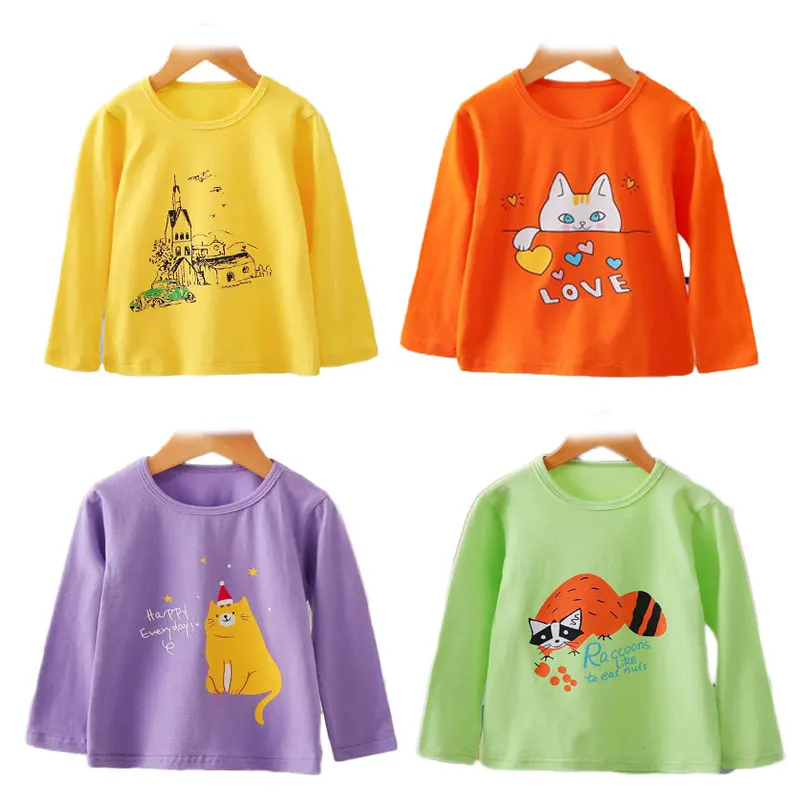 

Long-Sleeved T-shirt For Girls Color Yellow Boys T-shirt Spring Autumn Baby Bottom Children Blouse Kids Tees Clothing 1-6years