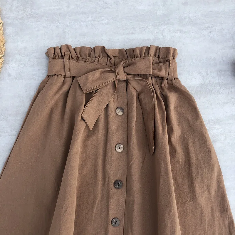 

GTGYFF Stretchy High Waist Korean Skirts For Womens Summer Single Breasted Cotton Vntage Jupe Femme Ete Faldas Largas With Bow