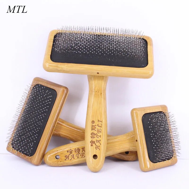 MTL dog comb pet dog removes hair grooming comb groomer brush for dog cat with wooden handle - Цвет: dog comb