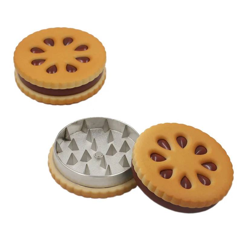 

55mm Biscuits Shaped 2 Layers Herb Grinder Smoking Grinders Tobacco Sharp Diamond Teeth Spice Mill Machine smoking set