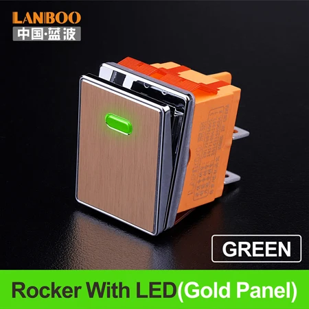 Green(Gold Panel) LANBOO 16A250VAC DPDT Высококачественная алюминиевая панель Водонепроницаемый кулисный переключатель - Цвет: Green(Gold Panel)