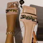 Шлепанцы женские прозрачные на плоской подошве, пляжные сандалии с цепочкой, квадратный носок, сланцы, роскошная модель Лето 2021