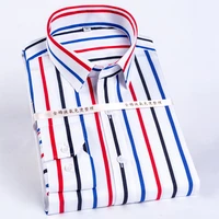 mens color block striped wrinkle resistant dress shirt long sleeve standard fit hidden button collar casual pure cotton shirts