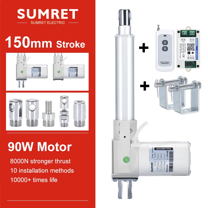 

150mm Stroke Linear Electric Actuator Kit With RF Remote Controller Bracket Set 8000N 6000N 800N 25mm/s DC 12V 24V Heavy Load